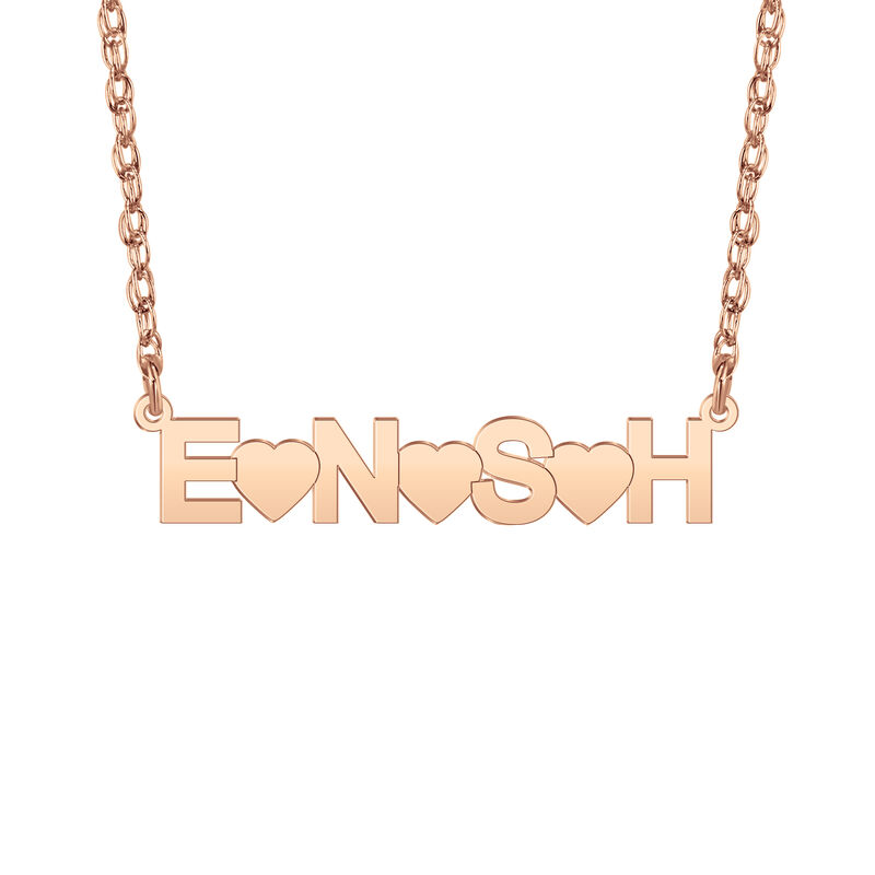 High Polished Initials with Hearts Pendant in 14k Rose Gold image number null
